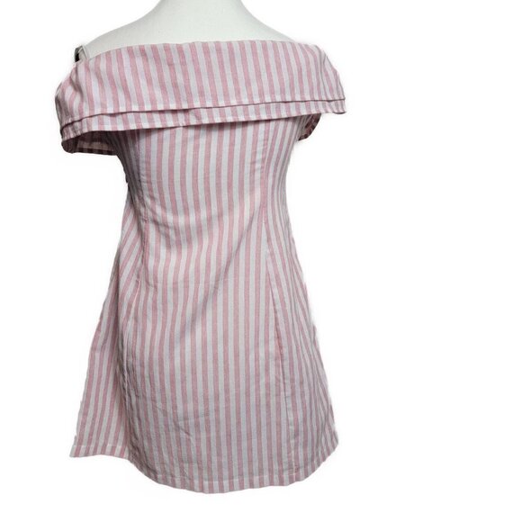 Lulu's Seaside Blush pink striped off the shoulder mini dress - Picture 3 of 6